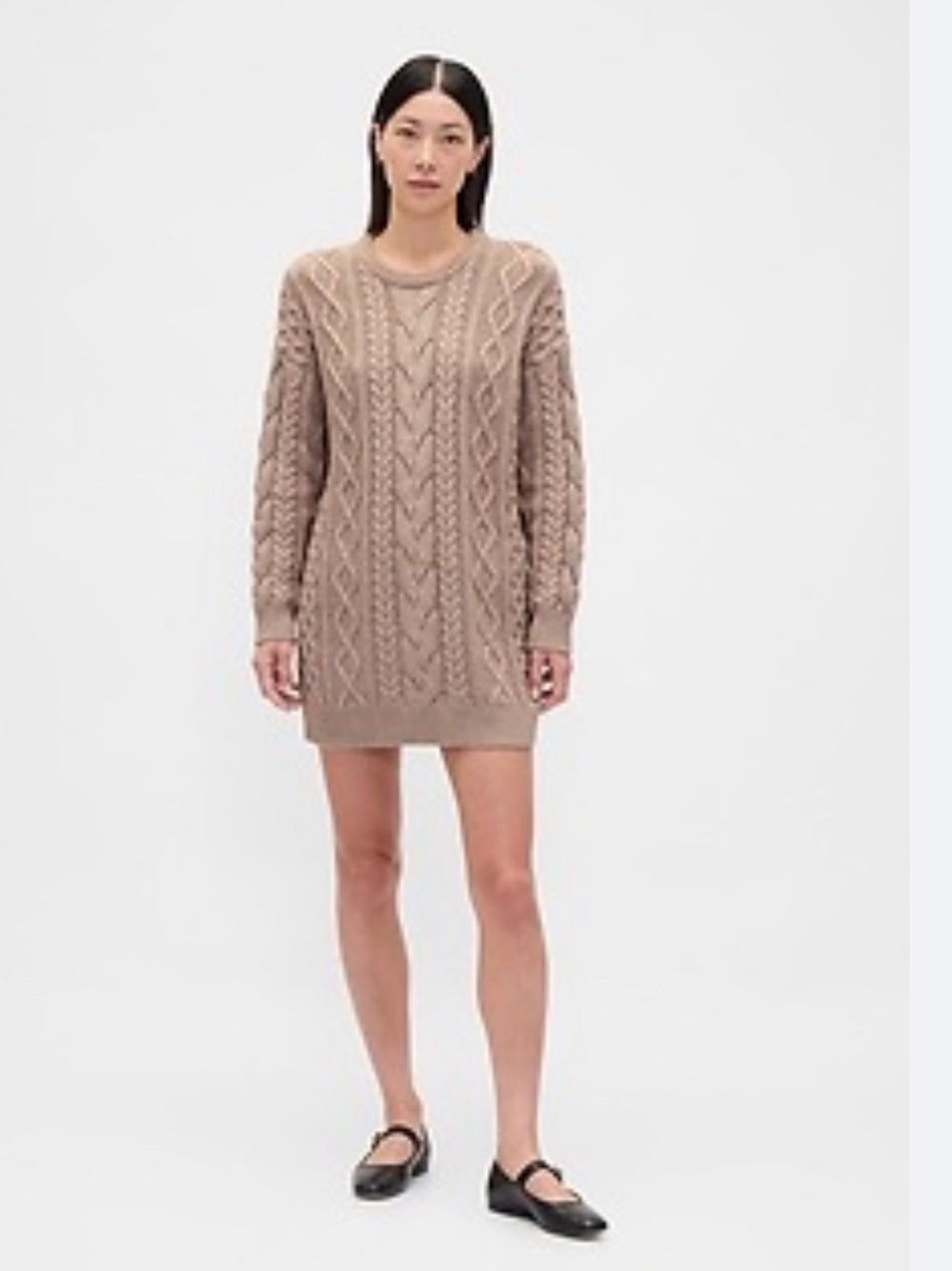 GAP Cable-Knit Mini Sweater Dress in Oat Beige XS XS Petite NWT